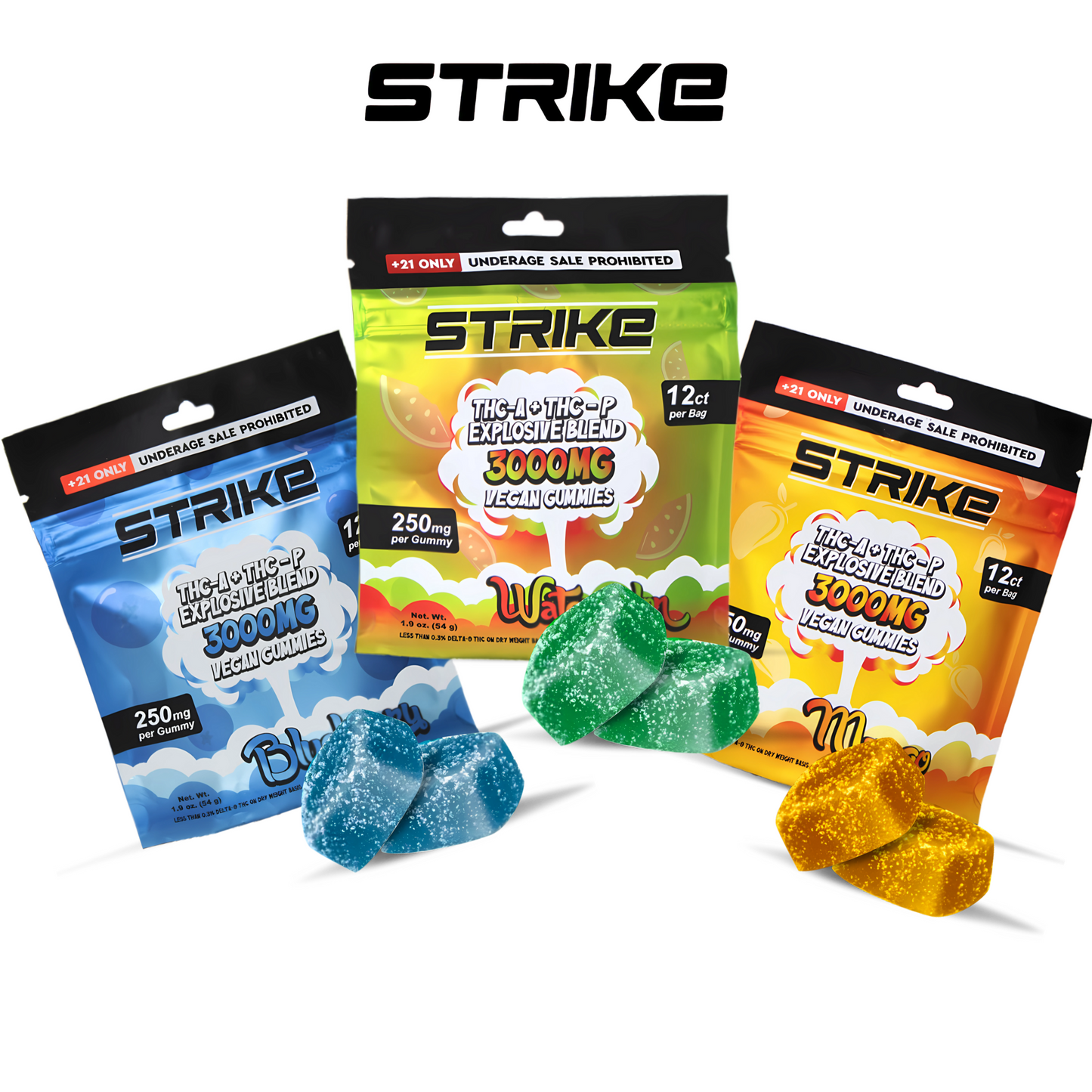 Strike 12ct Gummies 3000mg / 250mg per gummy